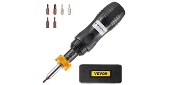 VEVOR torque screwdriver with multiple bits and a carrying case.