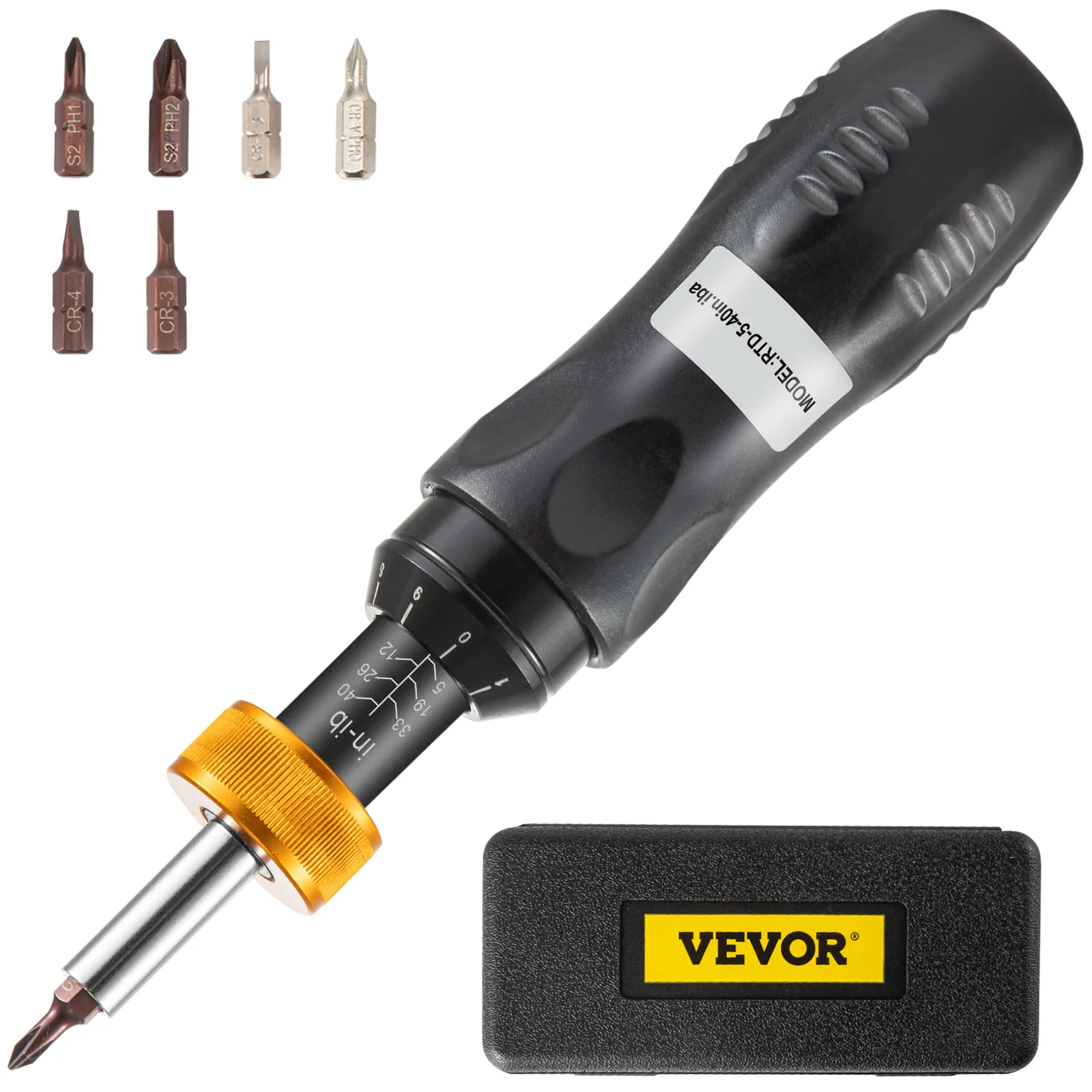 VEVOR torque screwdriver set with bits and carrying case.