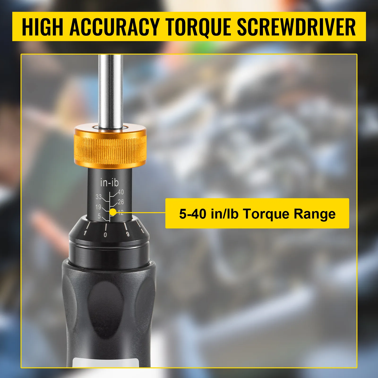 high accuracy VEVOR torque screwdriver with adjustable 5-40 in/lb torque range.