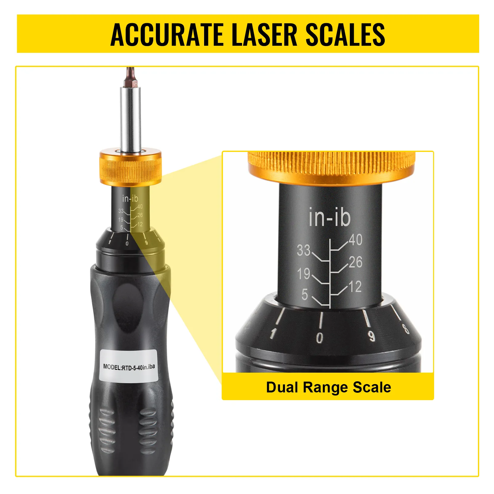 VEVOR torque screwdriver with dual range scale and accurate laser markings.