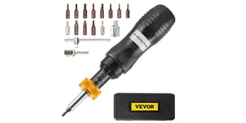 VEVOR torque screwdriver with multiple bits and a black carrying case.
