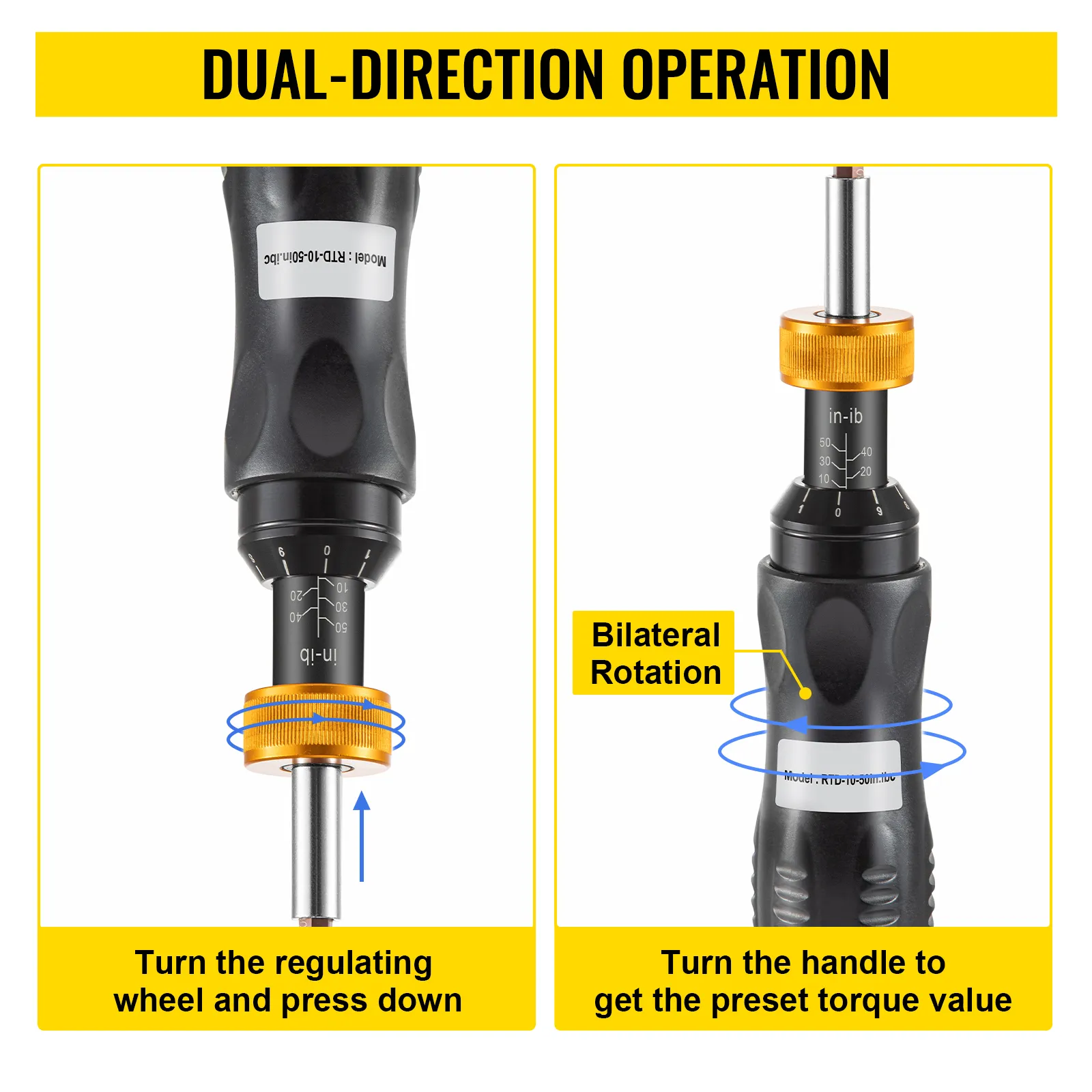 VEVOR torque screwdriver with dual-direction operation and bilateral rotation.