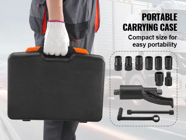person holding a black carrying case with VEVOR torque multiplier wrench set and components.