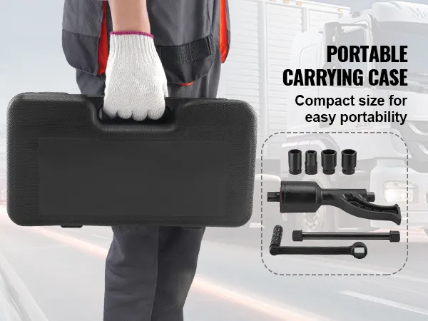 VEVOR torque multiplier with carrying case and components for easy portability next to trucks.