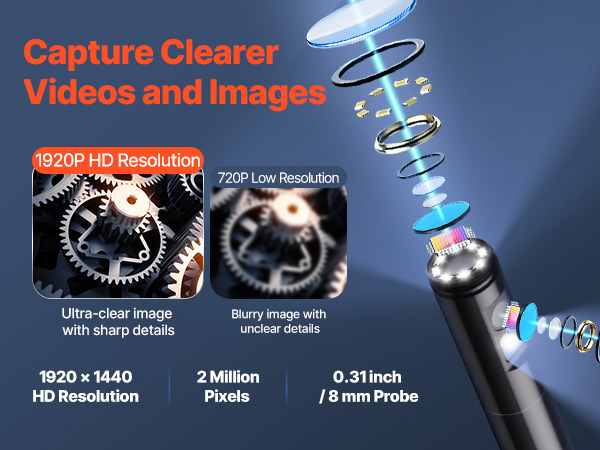 VEVOR - Endoscope Double Objectif Pour Smartphone Android/iOS | Câble Semi-rigide 5 M IP67 | 8+1 LEDs | Zoom | Parfait Pour Auto, Plomberie - 3