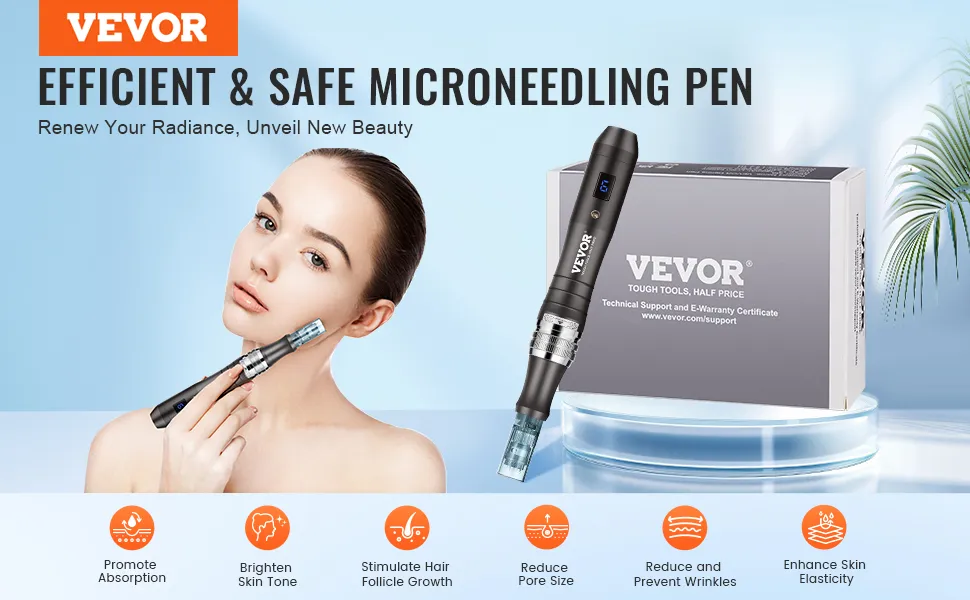 VEVOR Professional Microneedling Pen Electric Beauty Pen with 6 Needles 6-Speed
