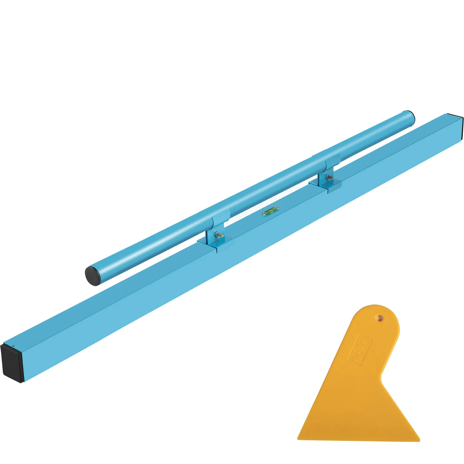 Solera de hormigón VEVOR con cuerpo azul y accesorio rascador amarillo.