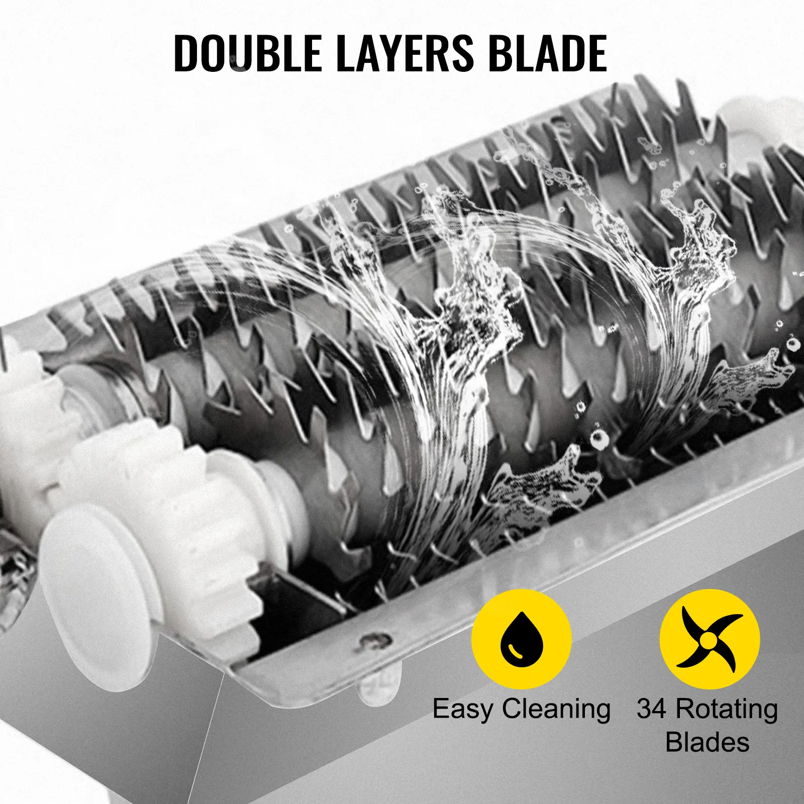 Ablandador de carne VEVOR de doble capa con 34 cuchillas giratorias y fácil limpieza.