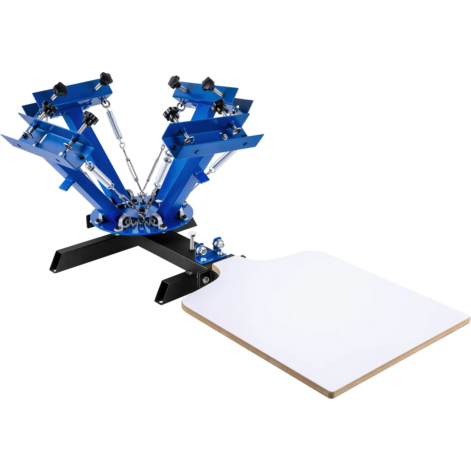 VEVOR screen printing machine with blue frames and a white printing board.