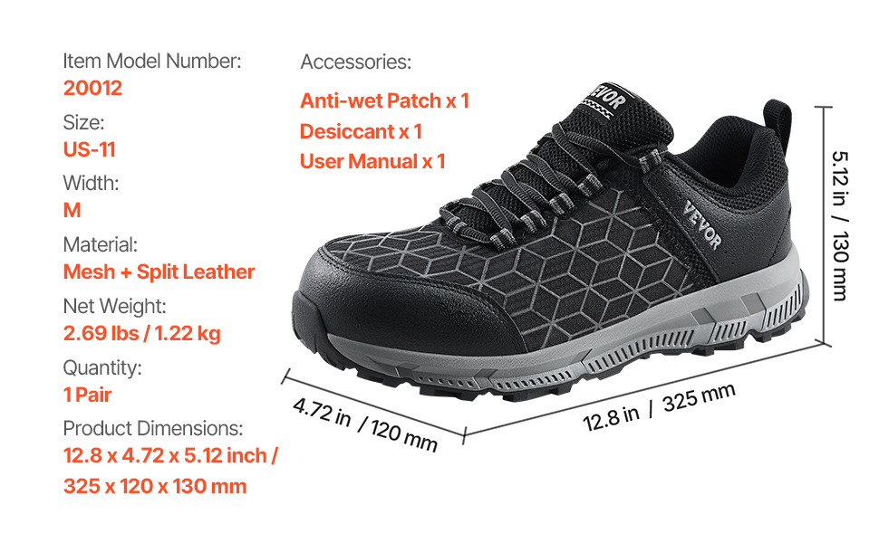 VEVOR Alloy Toe Shoes for Men US Size 11 Athletic Work Shoe