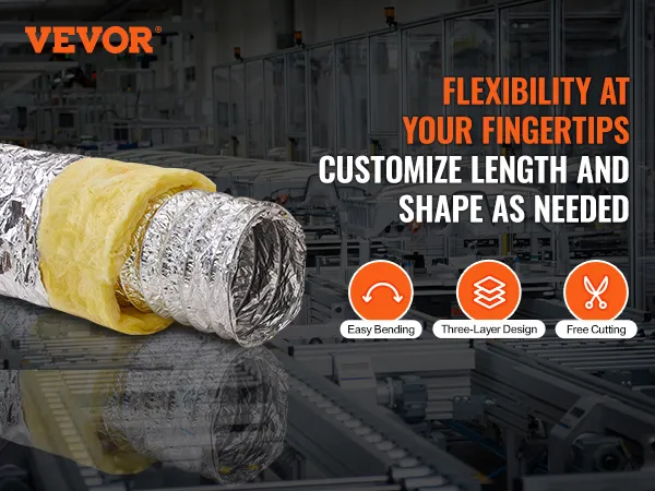 VEVOR dryer vent hose with flexible, customizable length, three-layer design, easy bending, free cutting.