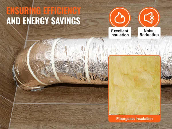 VEVOR dryer vent hose with fiberglass insulation, ensuring efficiency, excellent insulation, and noise reduction.