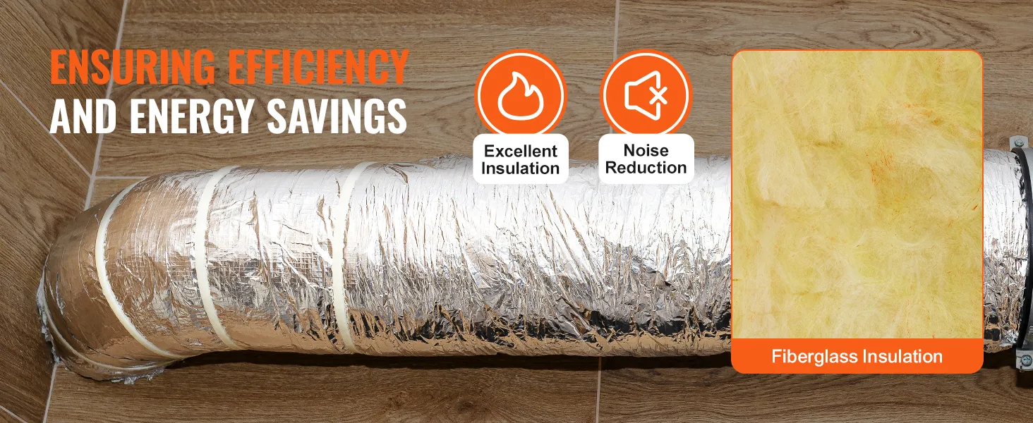 VEVOR dryer vent hose with fiberglass insulation for excellent insulation and noise reduction.