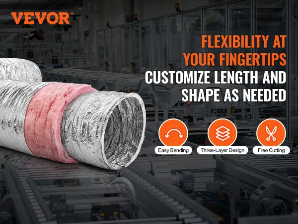 VEVOR dryer vent hose for easy bending, three-layer design, and flexible customization in industrial setting.