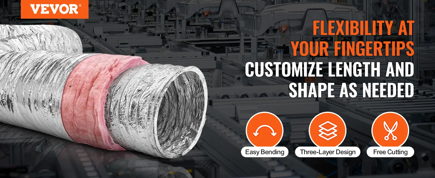 VEVOR dryer vent hose for easy bending, three-layer design, and flexible customization in industrial setting.