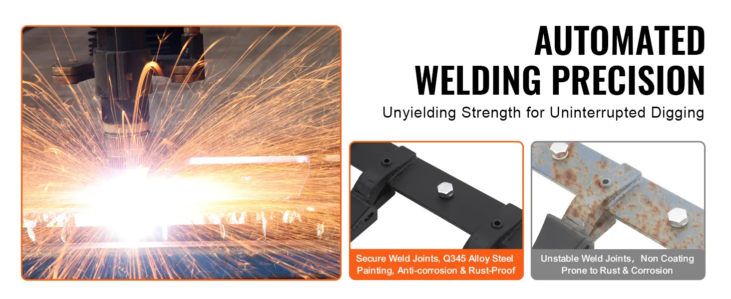 welding sparks and VEVOR bucket tooth bar with automated precision for durable, rust-proof joints.