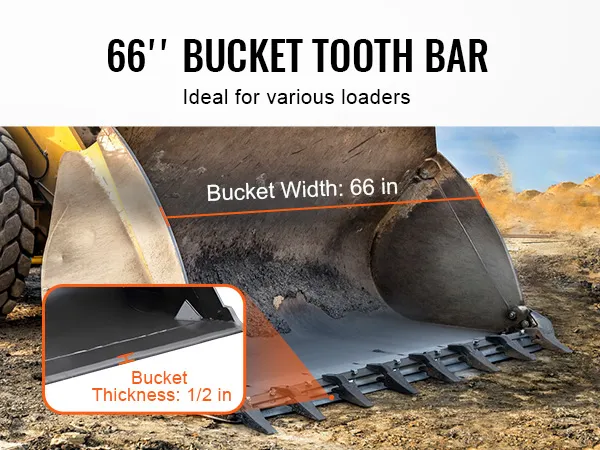 66" VEVOR bucket tooth bar for loaders, 66 in wide bucket, 1/2 in thick bucket blade.