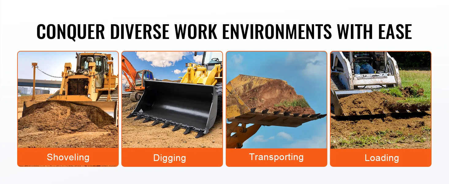 VEVOR bucket tooth bar for shoveling, digging, transporting, and loading in diverse work environments.