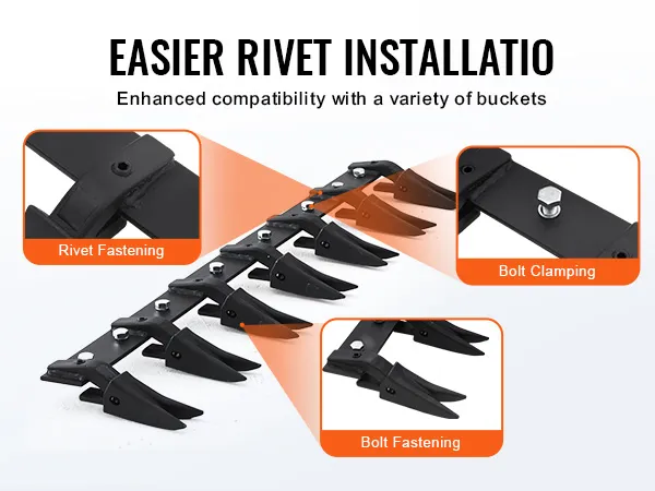 VEVOR emmertandstang met klinknagelbevestiging en boutklem voor eenvoudige montage op verschillende emmers.