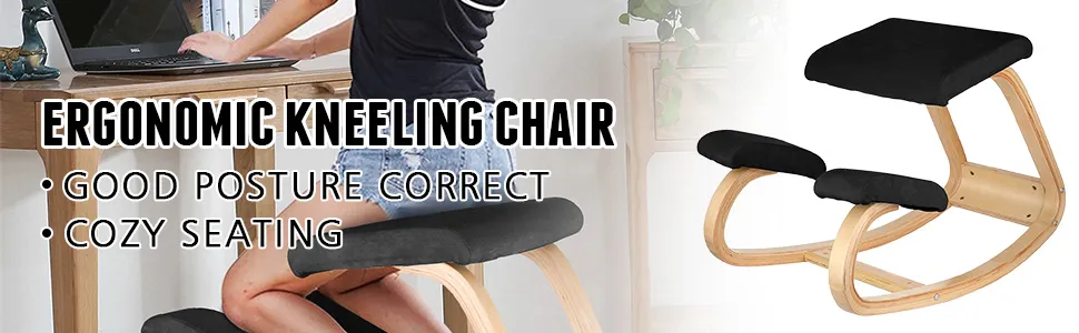 VEVOR ergonomic kneeling chair for good posture and cozy seating near a desk.