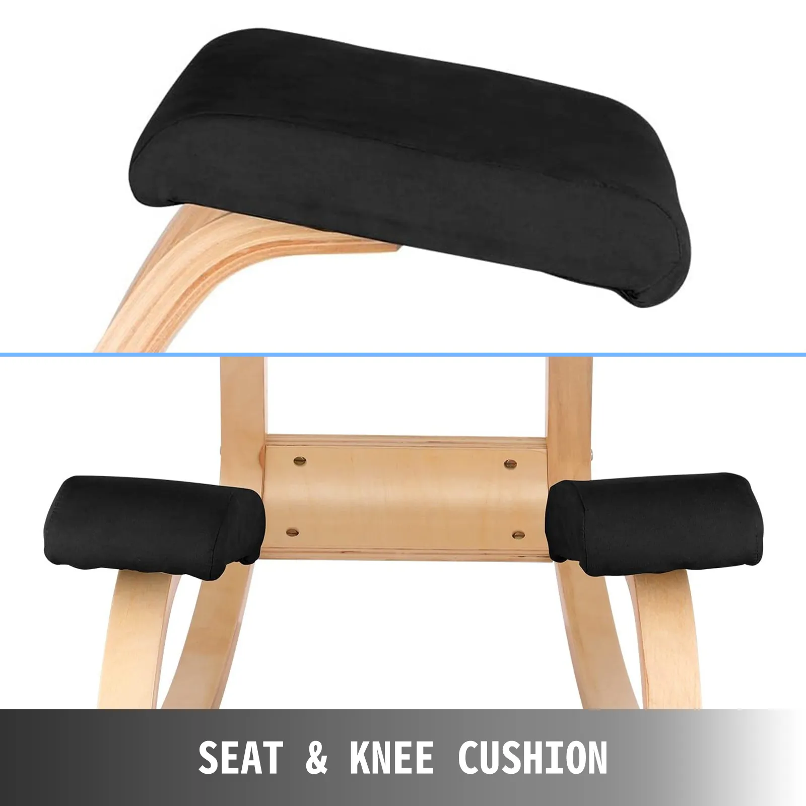 VEVOR ergonomic kneeling chair with black cushioned seat and knee pads.