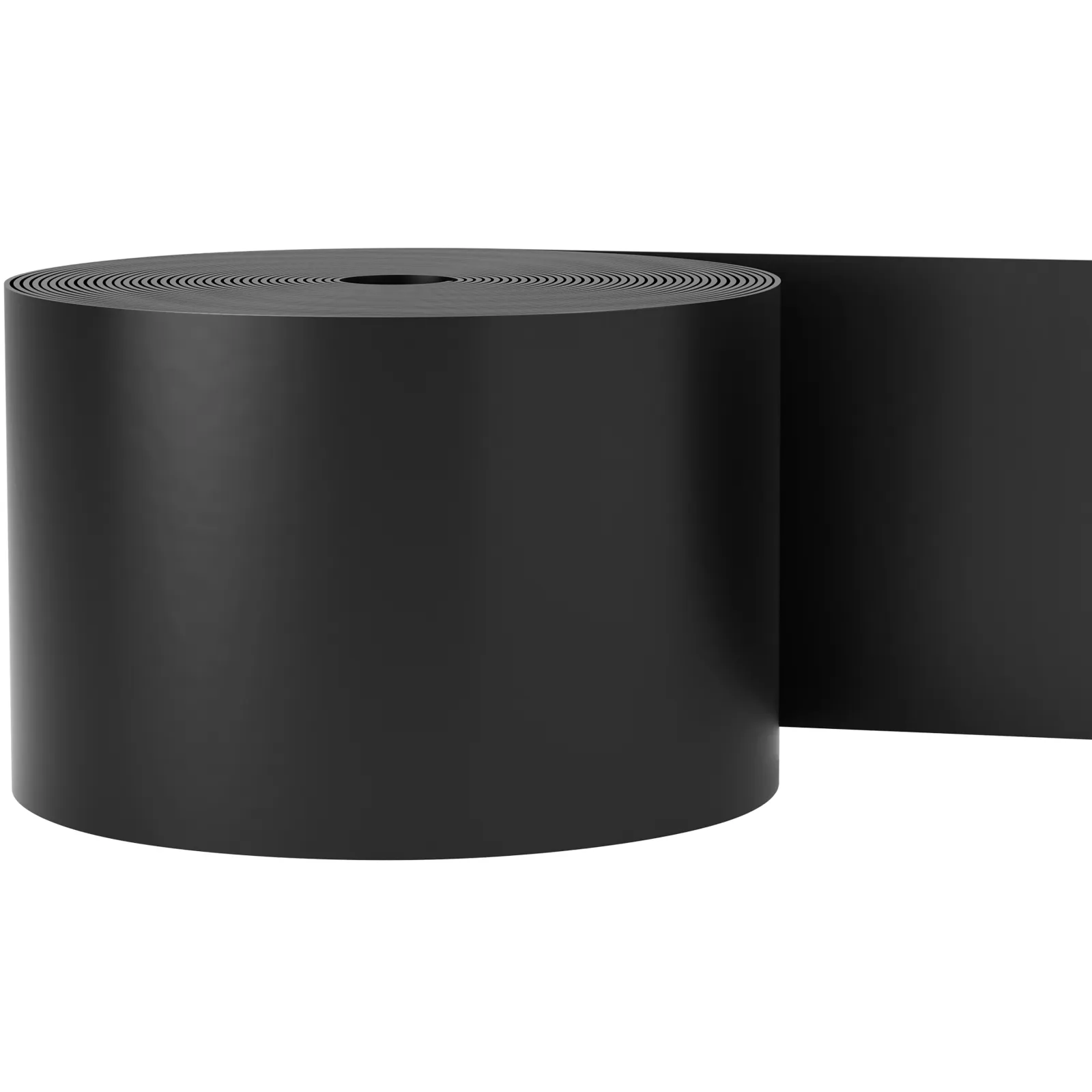 black roll of VEVOR landscape edging, neatly coiled with a smooth surface for garden use.