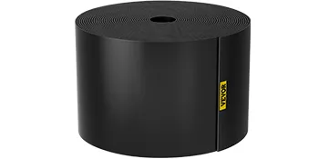 black roll of VEVOR landscape edging with yellow VEVOR logo on the side.