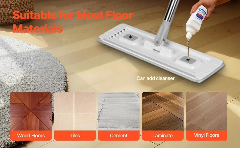 VEVOR Mop and Bucket with Wringer Set, Wet & Dry Use, Flat Mop and Bucket System with 3 Washable Microfiber Pads, Flat Mop with Stainless Steel Handle, Mop Bucket Set for Hardwood Tile Vinyl