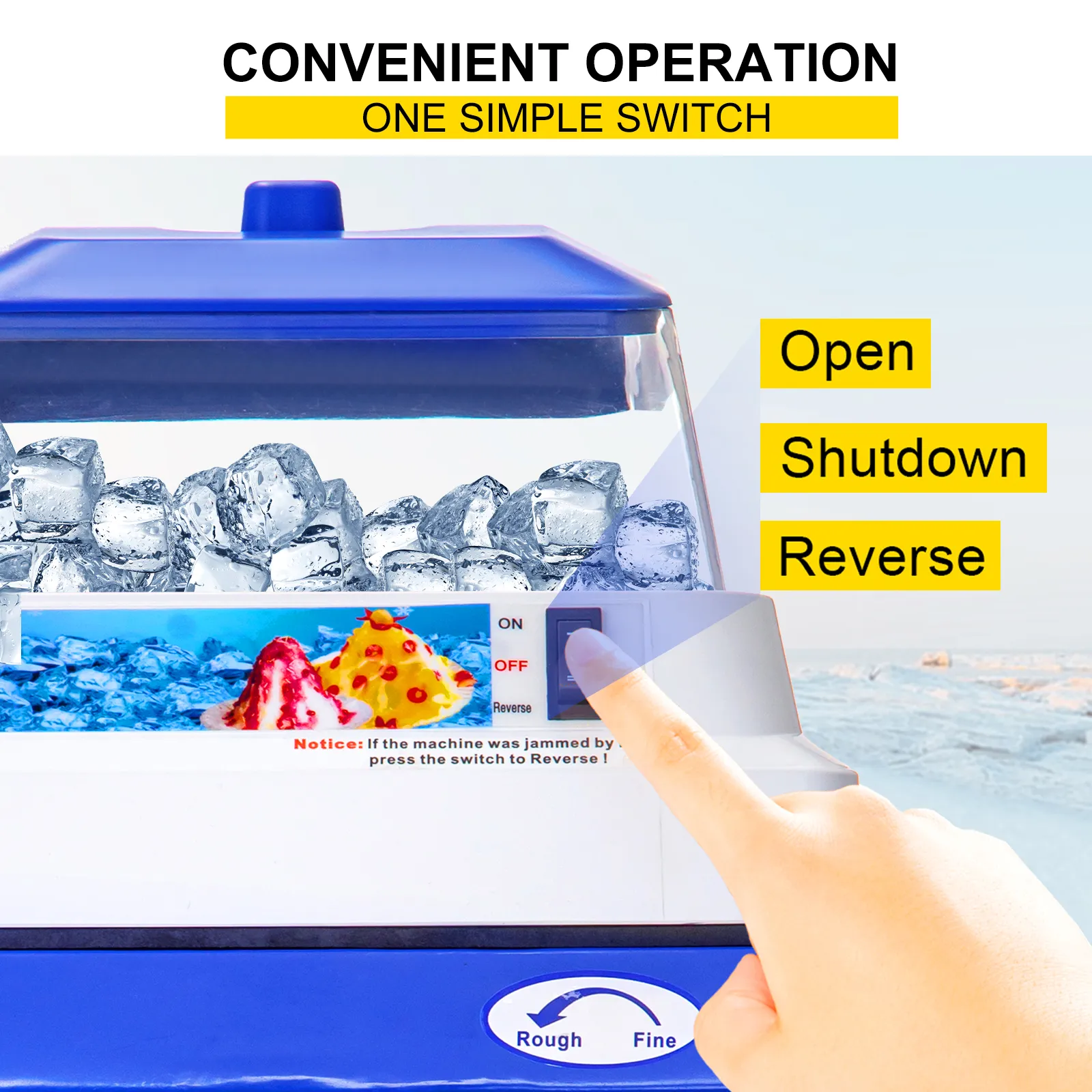 VEVOR ice shaver crusher with easy one-button operation and ice size adjustment.