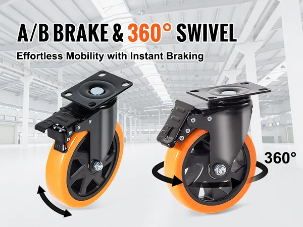 VEVOR caster wheels with a/b brake and 360° swivel for effortless mobility and instant braking.