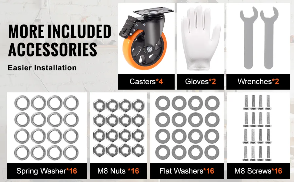 VEVOR Caster Wheels, 5-inch Swivel Plate Casters, Set of 4, with Security A/B Locking No Noise PVC Wheels, Heavy Duty 450 lbs Load Capacity Per Caster, Non-Marking Wheels for Cart Furniture Workbench