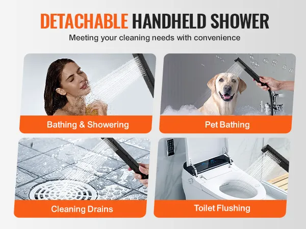 detachable handheld shower for bathing, pet bathing, cleaning drains, and toilet flushing.