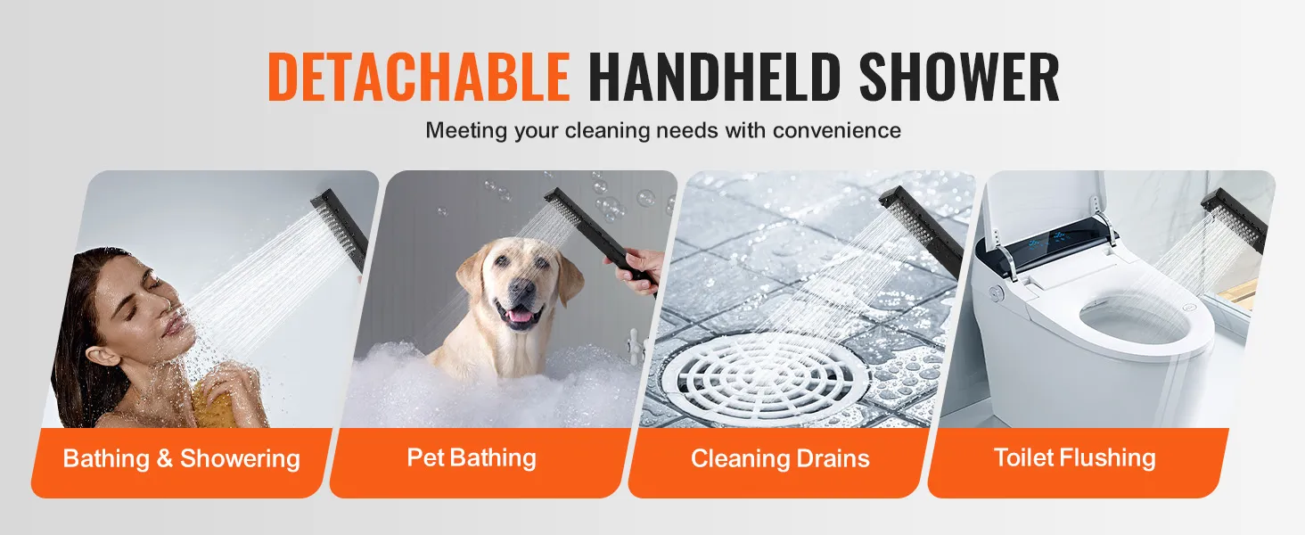detachable handheld shower for bathing, pet bathing, cleaning drains, and toilet flushing.