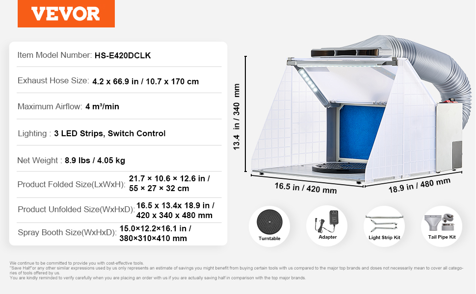VEVOR Hobby Spray Booth — LED Lights and Exhaust Fan