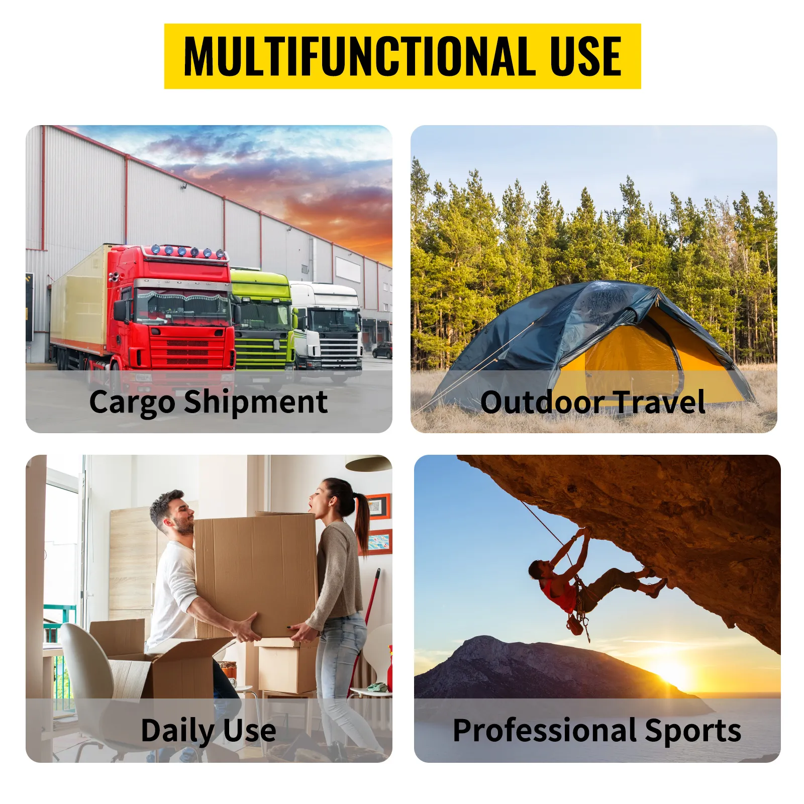 VEVOR rubber bungee cords: ideal for cargo shipment, outdoor travel, daily use, professional sports.