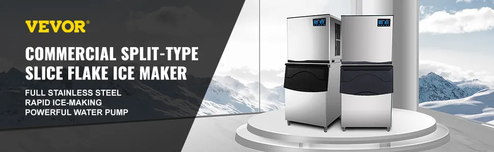 VEVOR slice ice machine split-type commercial stainless steel flake ice maker.
