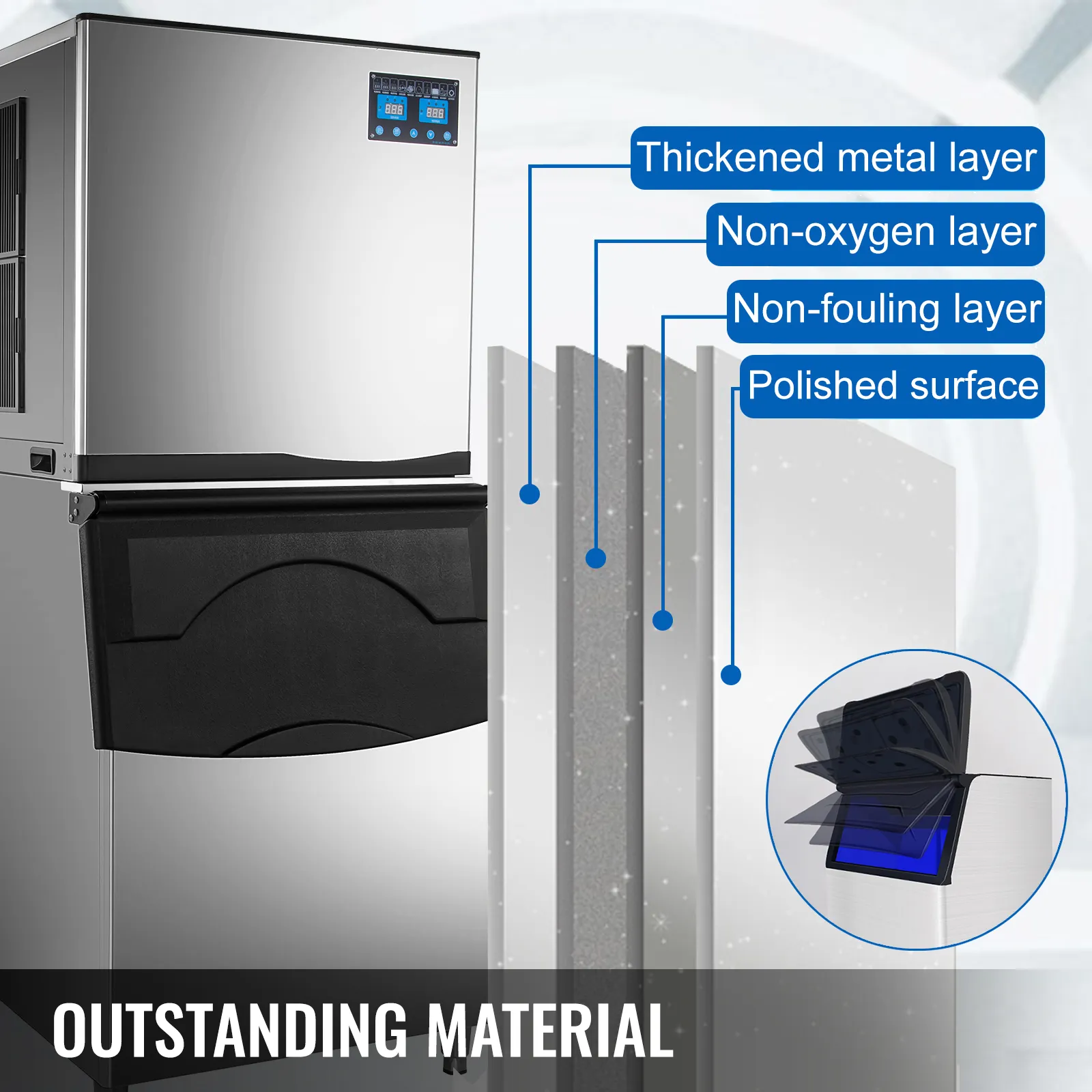 VEVOR slice ice machine with thickened metal, non-oxygen, non-fouling layers, polished surface