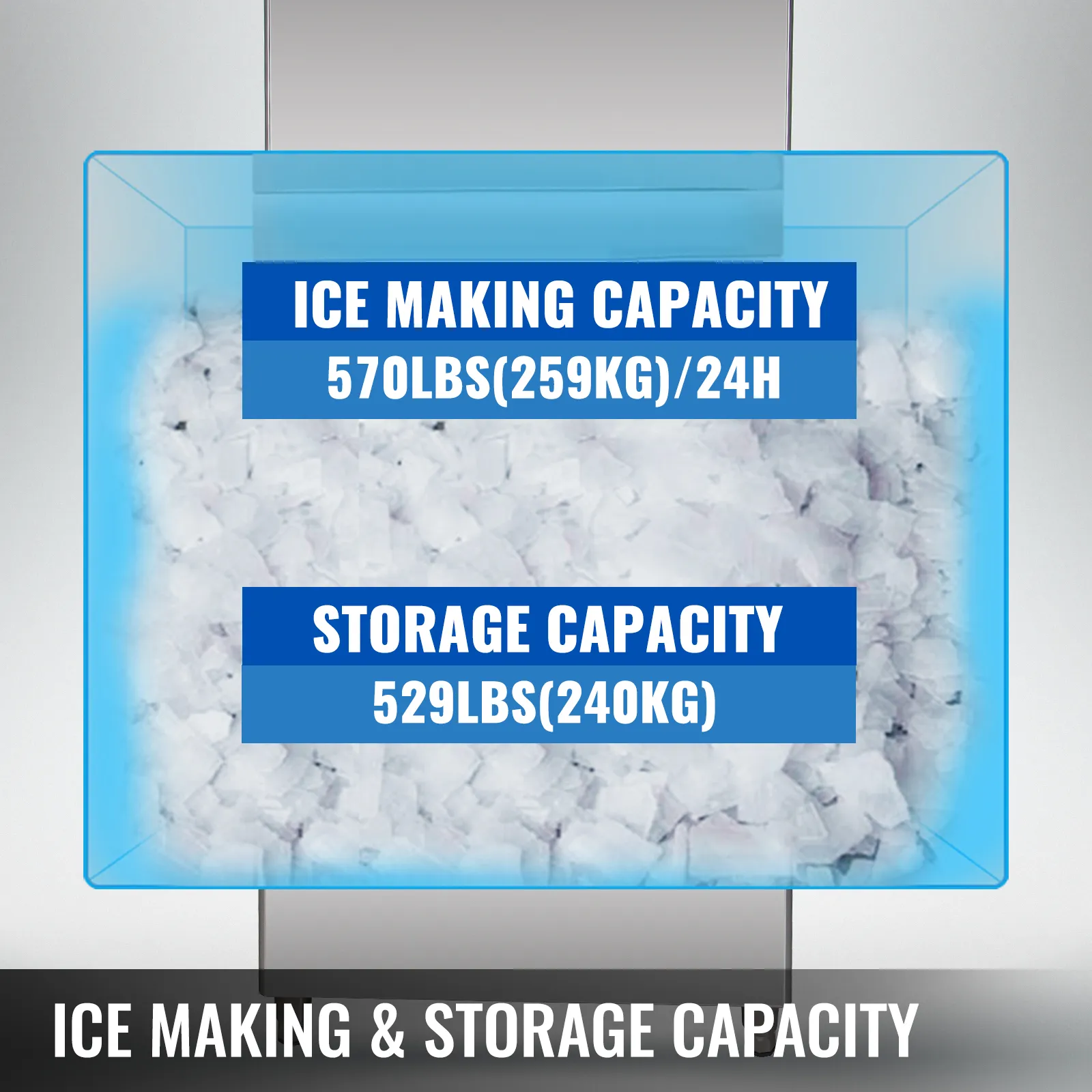 VEVOR slice ice machine with 570lbs/24h ice making and 529lbs storage capacity