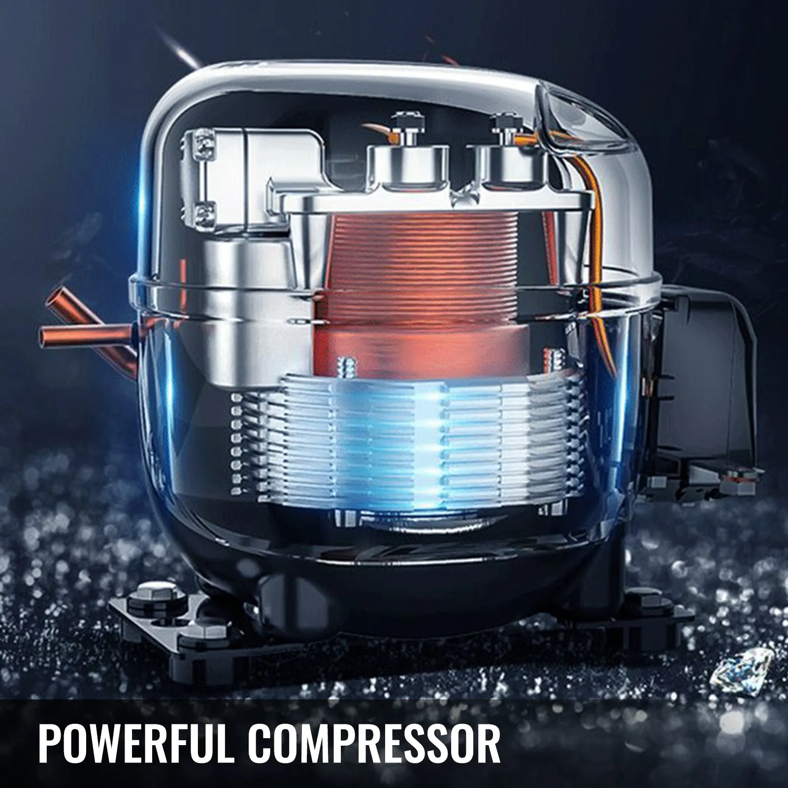 powerful compressor of VEVOR slice ice machine with cooling coils.