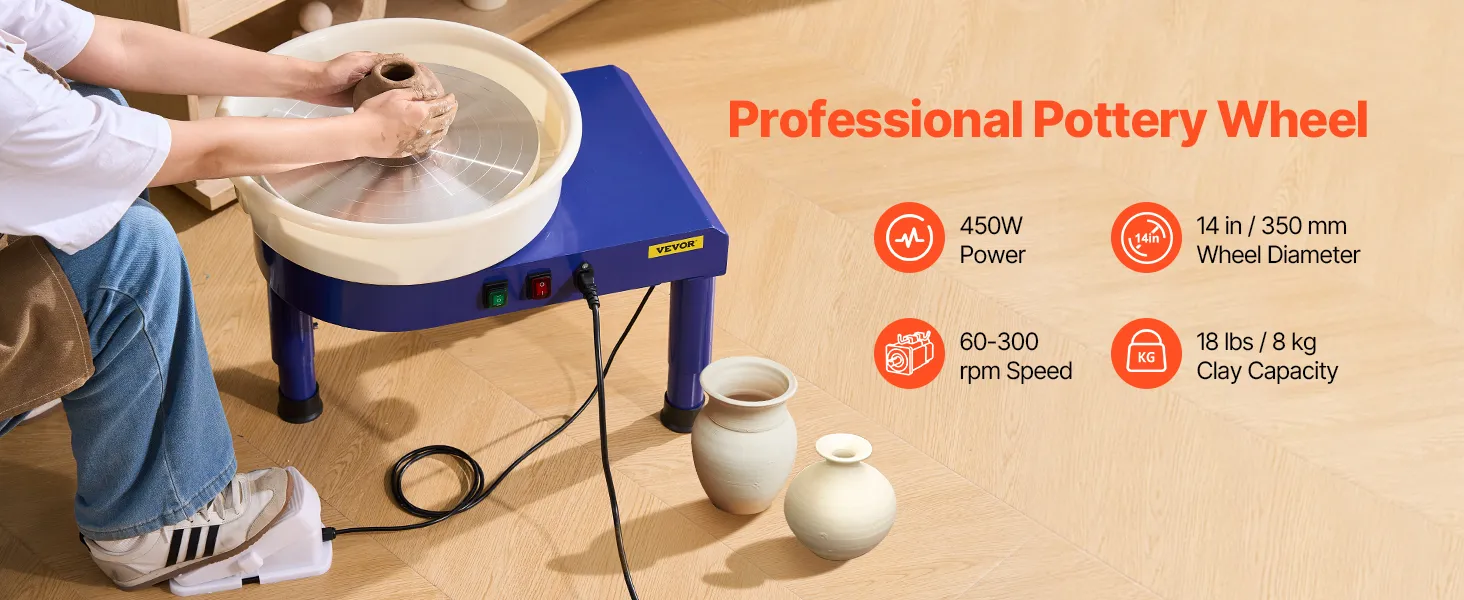 Pottery Wheel 14 in Ceramic Wheel Machine 60-300 RPM Speed Adjustable Blue