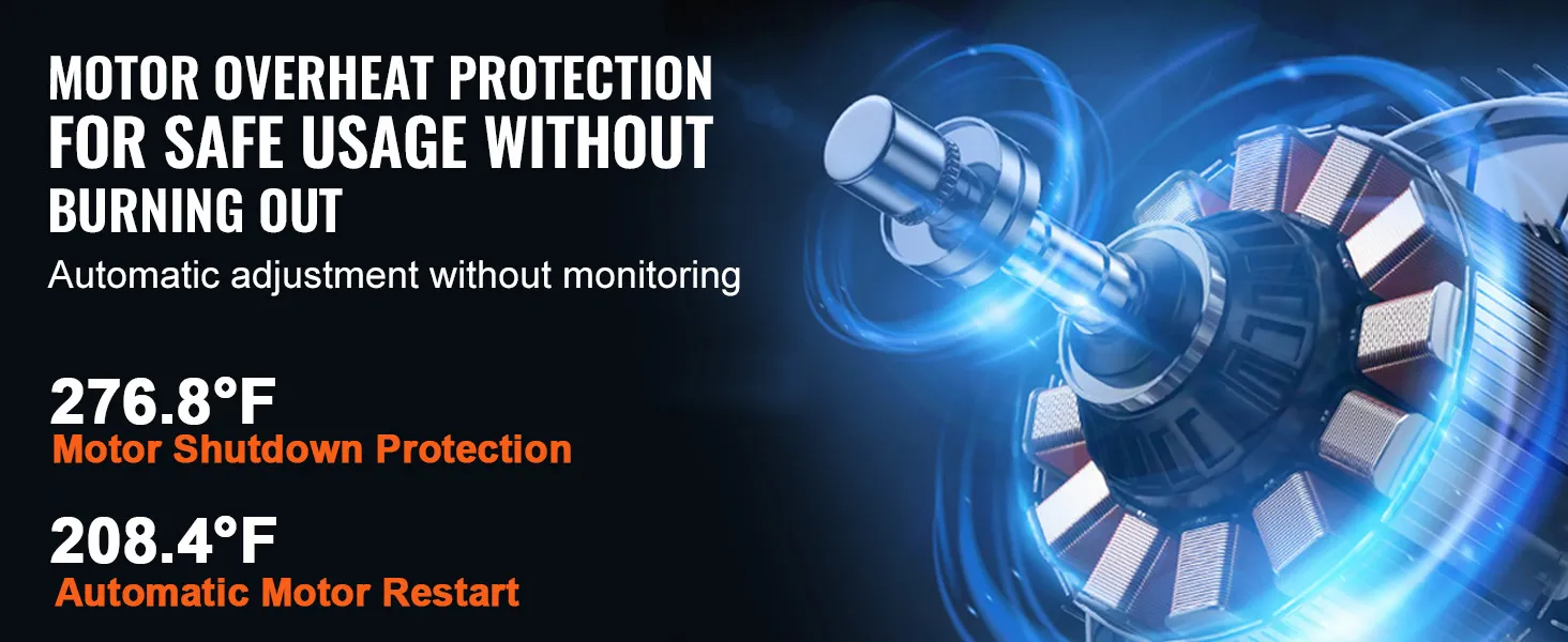 motor overheat protection infographic, automatic adjustment for safe usage, with visuals of motor components.