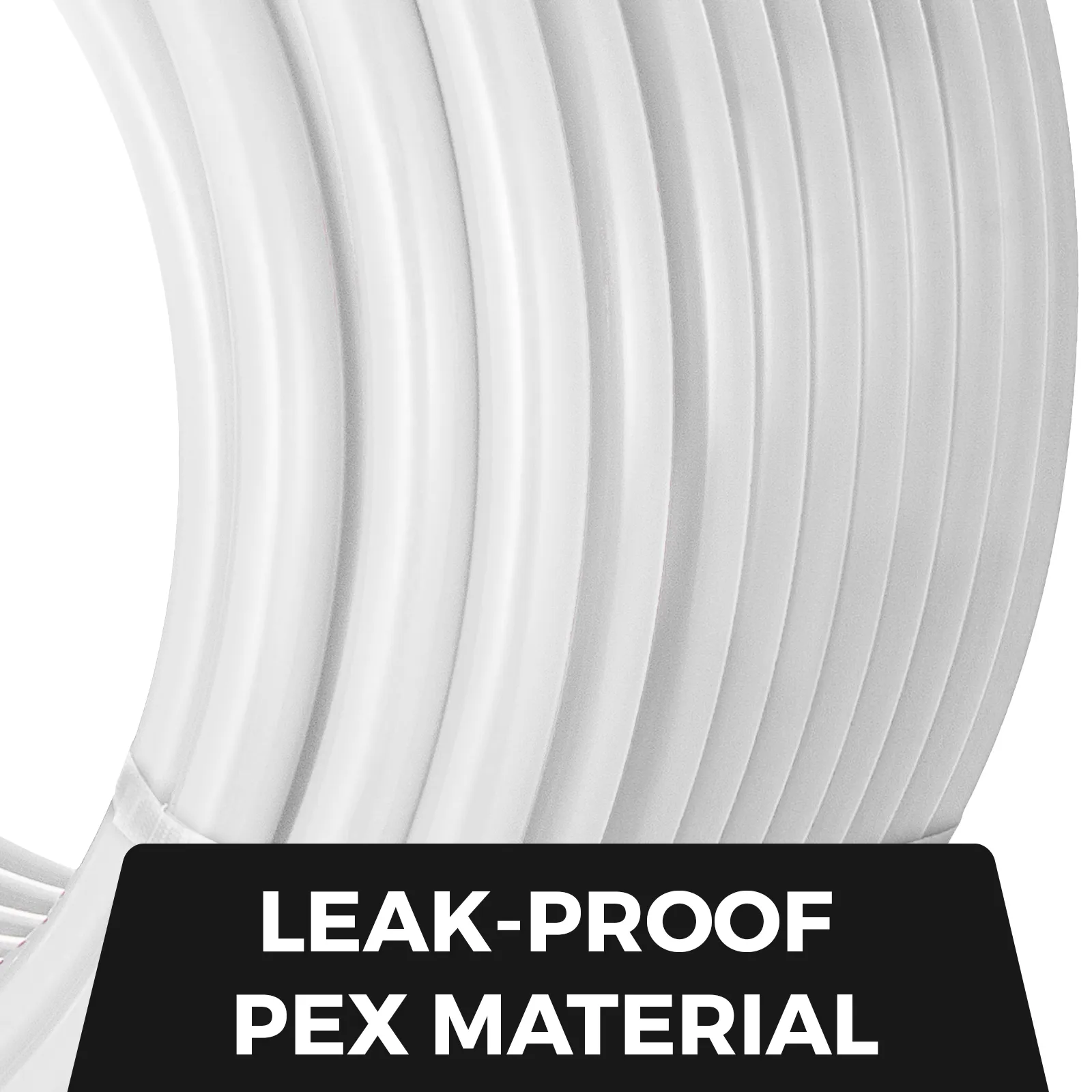 Bobina de tubo PEX VEVOR de color blanco con la etiqueta "material PEX a prueba de fugas".