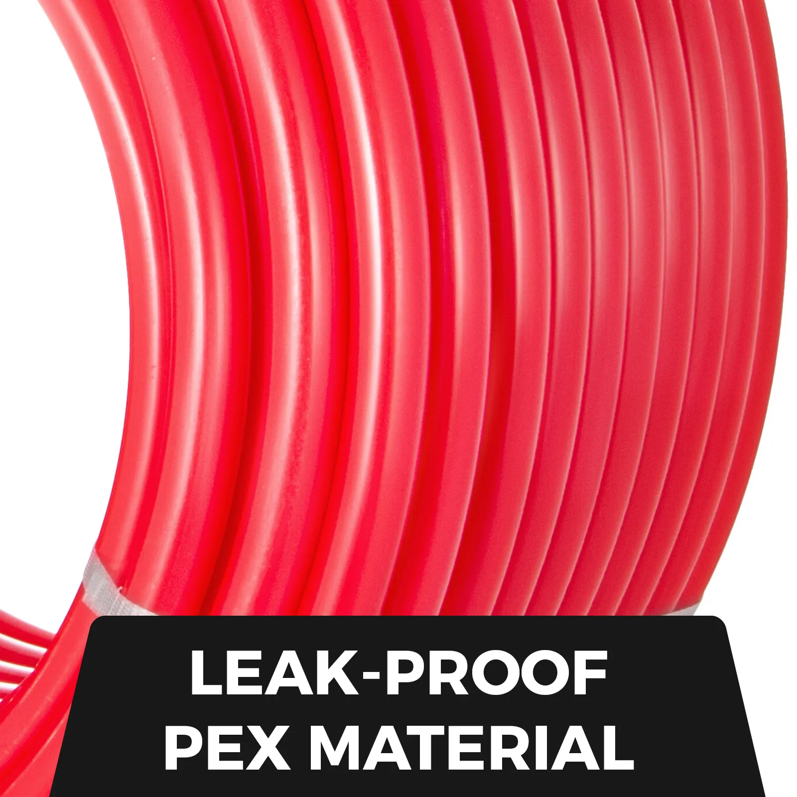 red VEVOR pex pipe tubing coiled with leak-proof pex material label.