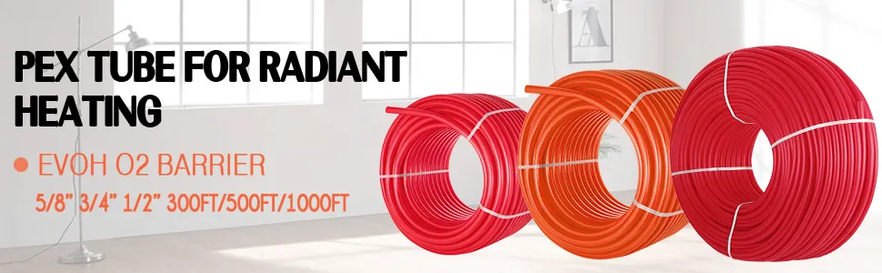 Tubos pex VEVOR en bobinas rojas y naranjas para calefacción radiante con barrera evoh o2.