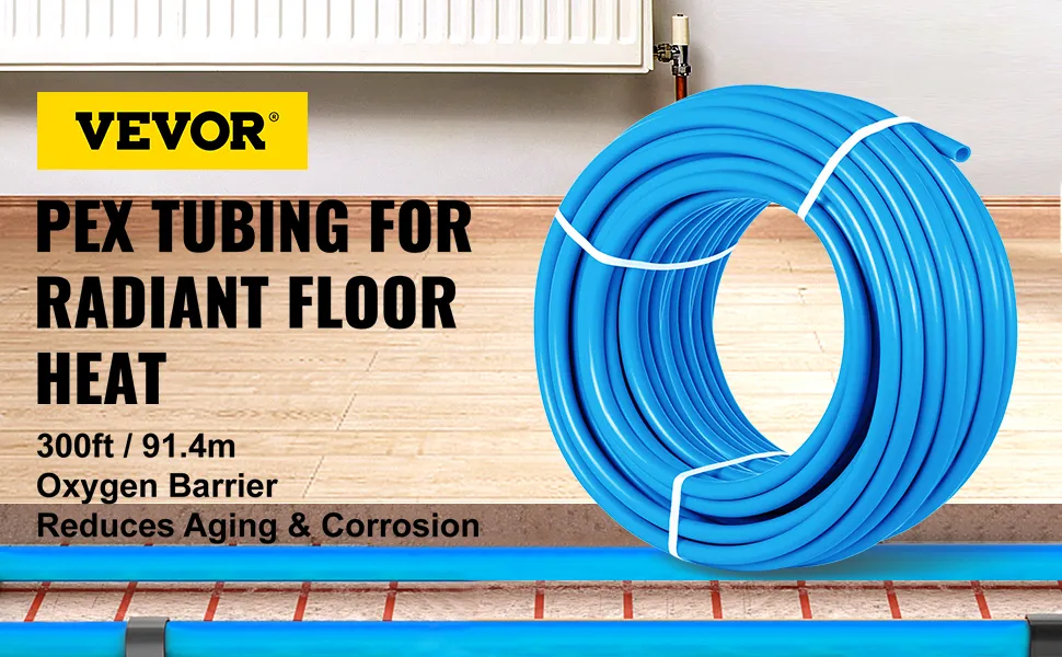 Tubo pex VEVOR para calefacción por suelo radiante, 300 pies con barrera de oxígeno, reduce la corrosión.