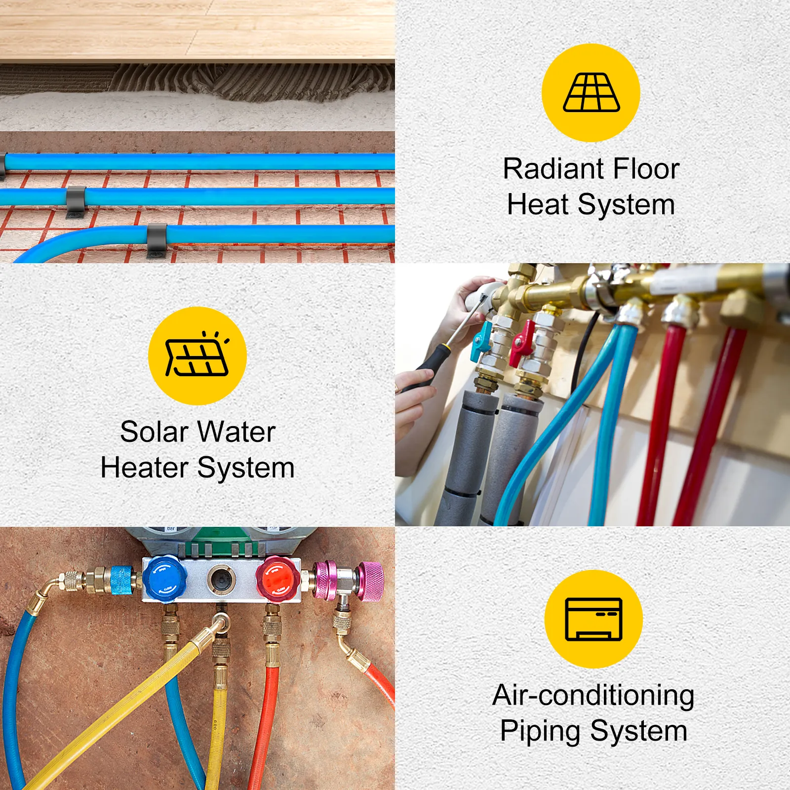 Tubos pex VEVOR para calefacción por suelo radiante, calentadores de agua solares y tuberías de aire acondicionado.