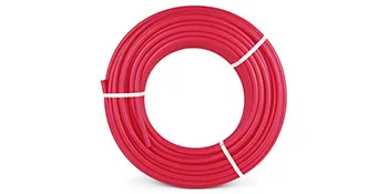 red VEVOR pex tubing coiled and secured with white ties.
