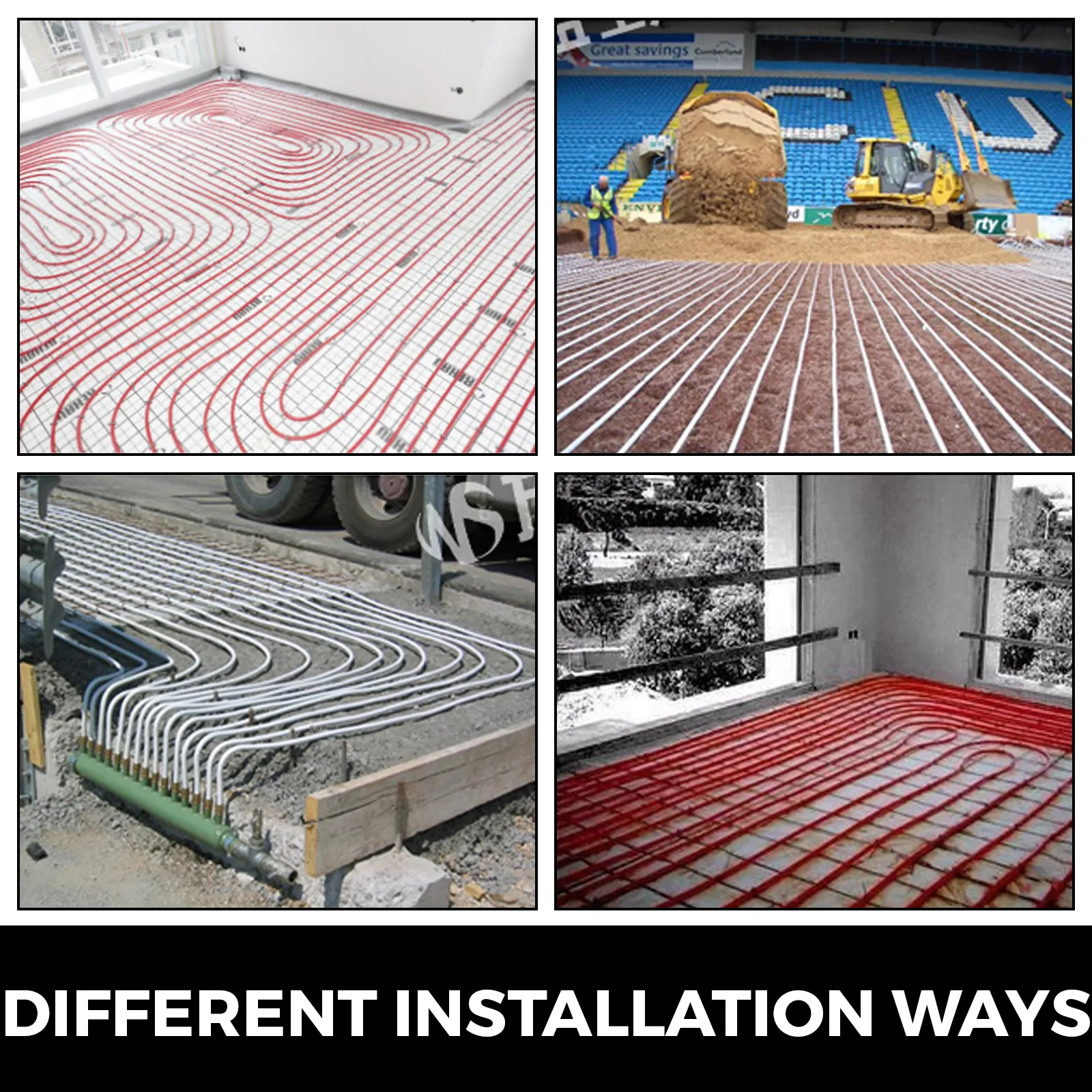 different installation methods of VEVOR pex tubing for underfloor heating systems.