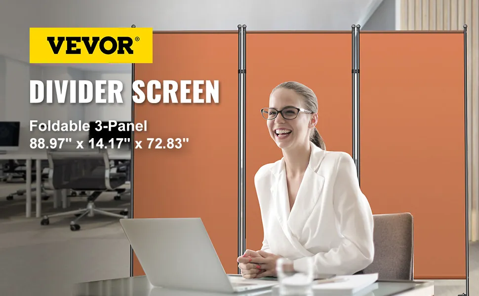 VEVOR office partition, foldable 3-panel divider screen, 88.97" x 14.17" x 72.83".