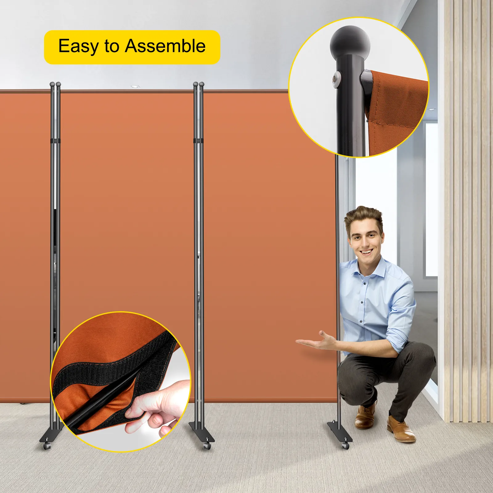 VEVOR office partition with orange panels, showing its easy assembly feature.